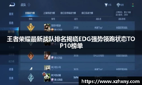 王者荣耀最新战队排名揭晓EDG强势领跑状态TOP10榜单